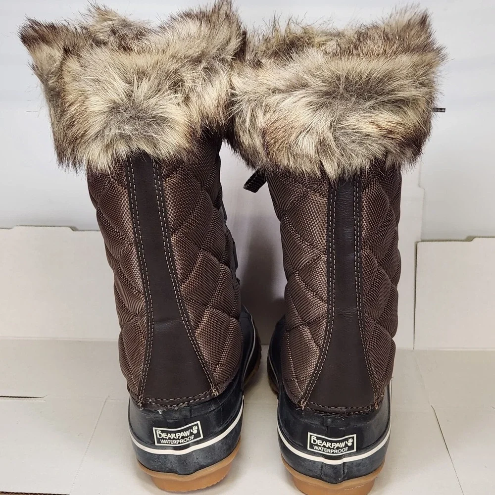 Bearpaw McKinley Boots Women Size 5 Brown Waterproof Insulated Winter Faux Fur